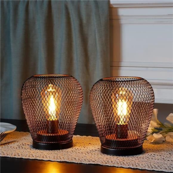 Set of 2 Metal Cage LED Lantern Battery Powered,Cordless Accent Light with LED - Picture 3 of 6